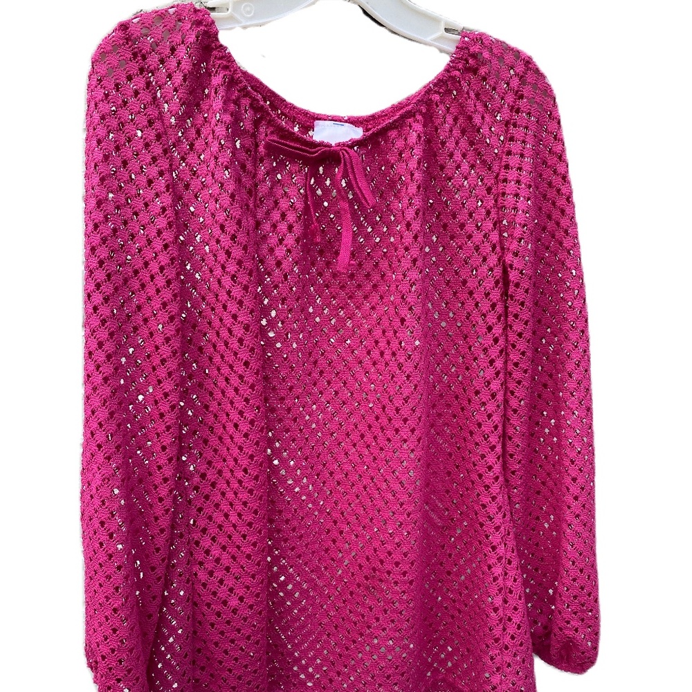 CWD kids bathing suit coverup crochet pink 10-12